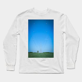 High voltage transmission line against clear blue sky Long Sleeve T-Shirt